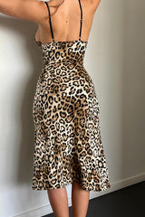Leopard Lace Trim Cami Midi Dress