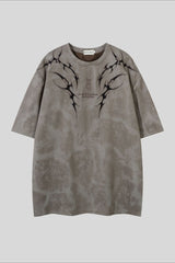 Thorn Embroidered Washed Oversized Short Sleeve T-Shirt
