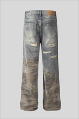 Camo Panel Distressed Micro Flare Jeans