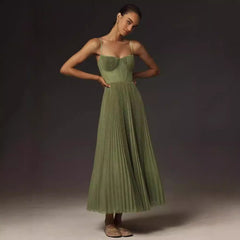 FARMA - STRAPLESS PLEATED MIDI DRESS