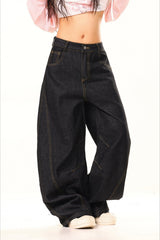 High Rise Barrel Leg Pocket Jeans