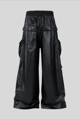 Coated Layered Pocket Flared Cargo Pants