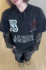 Route 66 Graphic Camo Layered Long Sleeve T-Shirt