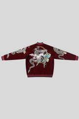 Flying Dragon Embroidered Satin Bomber Jacket