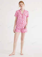 Casual Floral Print Loungewear Shirt & Shorts Cardigan Set