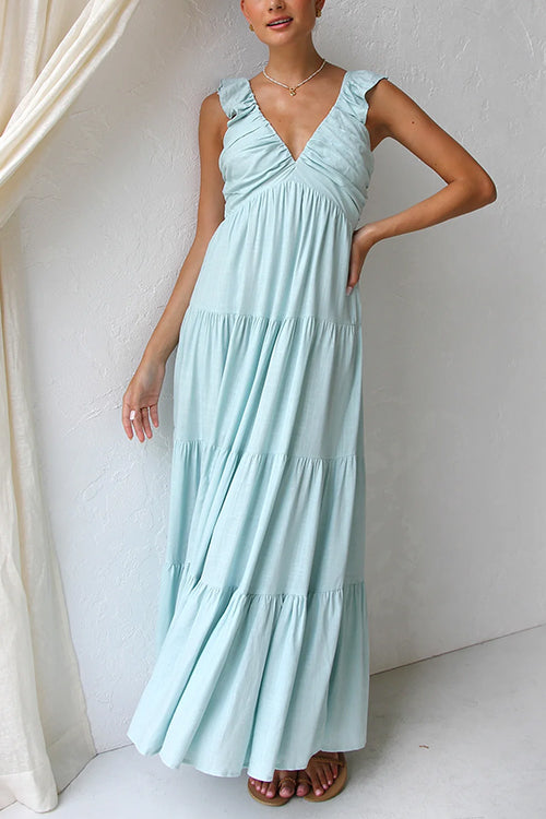 V-Neck Ruffle Maxi Dress