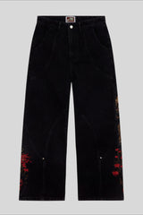 Mount Fuji Landscape Embroidered Wide Leg Jeans