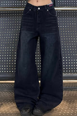 Colorful Slogan Printed Wide Leg Denim Jeans