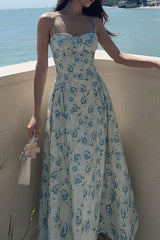 Waist Cinched Strap Maxi Floral Dress