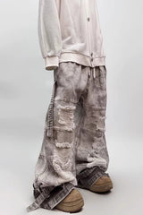 Mud Washed Cargo Wide Leg Denim Jeans
