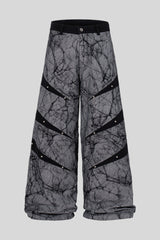 Crackle Print Tape Panel Wide Leg Jeans