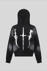 Fleece Fur Hood Gothic Zip Hoodie