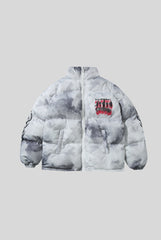 Washed Back Graphic Oversized Puffer Jacket