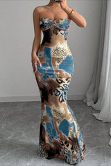 Strapless Tie Back Backless Maxi Dress