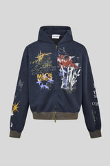 Graffiti Print Full Zip Oversized Hoodie