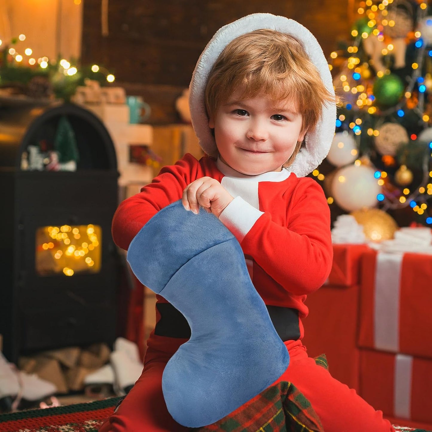 Blue Velvet Christmas Stocking - 10 x 19 Inch - Holiday Party Decor