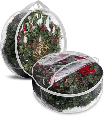 Christmas Wreath Storage Bag - 36" White Transparent PVC with Handles - Set of 2