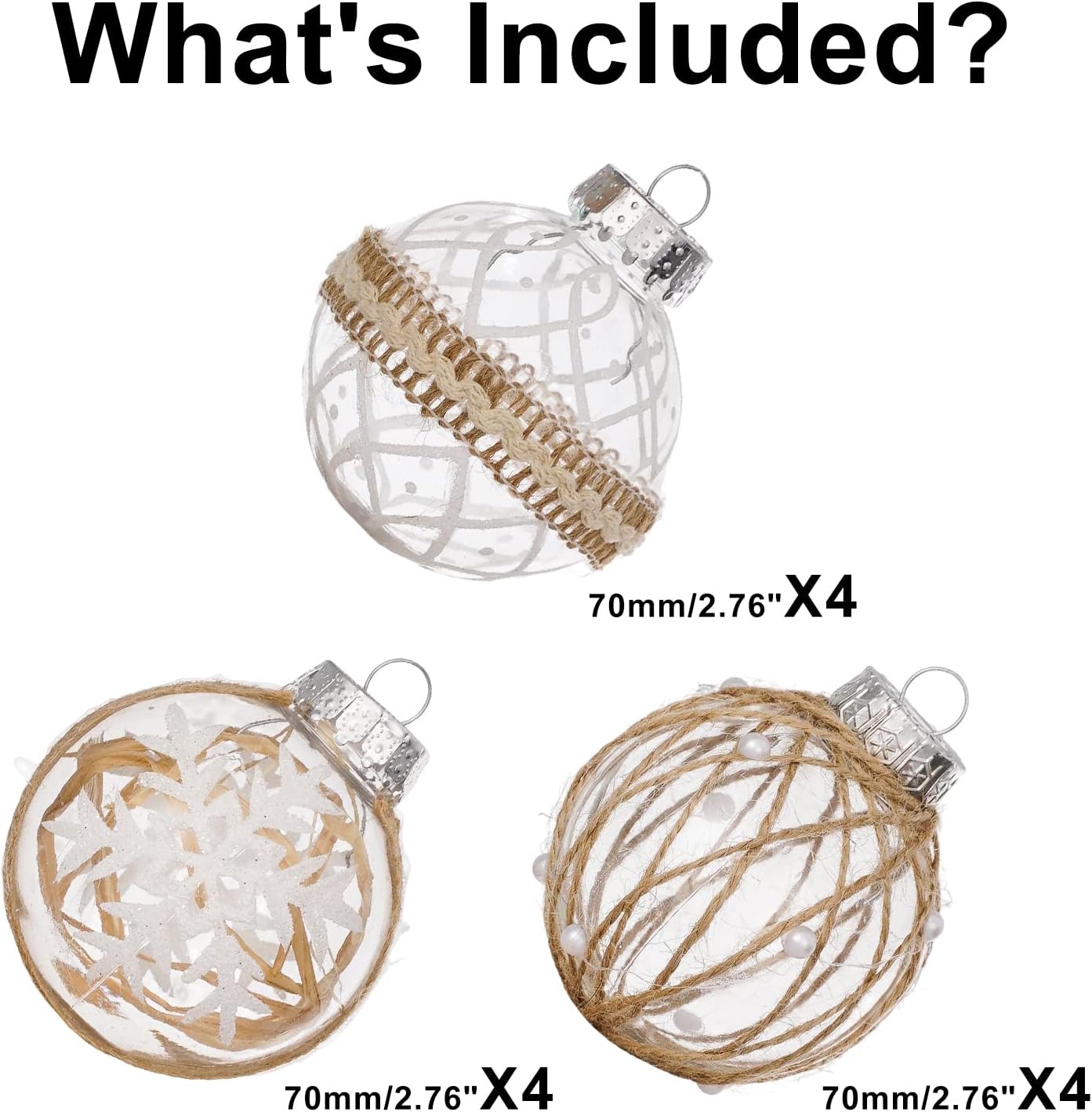 Large Shatterproof Clear Glitter Plastic Christmas Ball Ornaments - Flaxen