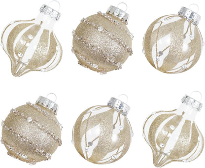 Large Shatterproof Clear Glitter Plastic Christmas Ball Ornaments - Flaxen