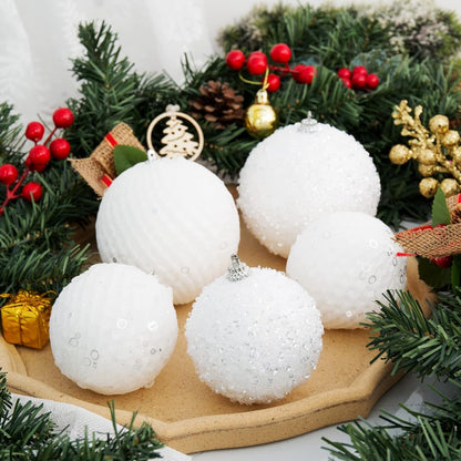 White Glitter Sequin Foam Ball Ornaments - Pack of 12