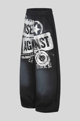 Distressed Typography Barrel Leg Pants