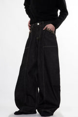 Gothic Cross Embroidered Baggy Barrel Jeans