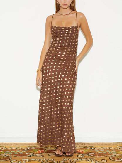 Unique Polka Dot Print Graceful Sexy Suspender Long Skirt