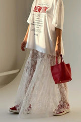 Jacquard Lace High Waist Maxi Skirt