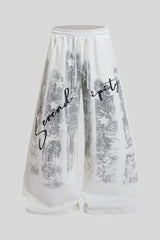 Distressed Script Graphic Wide Leg Sweatpants