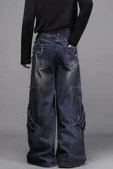 Distressed Ripped Wide Leg Denim Jeans