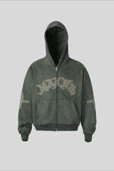 Applique Typography Suede Zip Hoodie