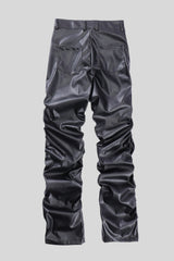 Ruched Faux Leather Straight Leg Pants