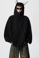 Horn Hood Studded Full Zip Hoodie
