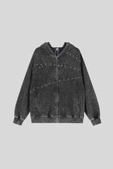 Rhinestone Panel Washed Hooded Coat