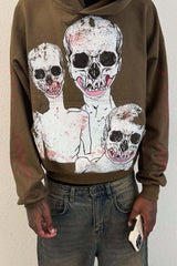 Skull Graphic Cropped Pullover Hoodie