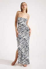 Sexy Zebra Slim Fit Spaghetti Strap Maxi Dress
