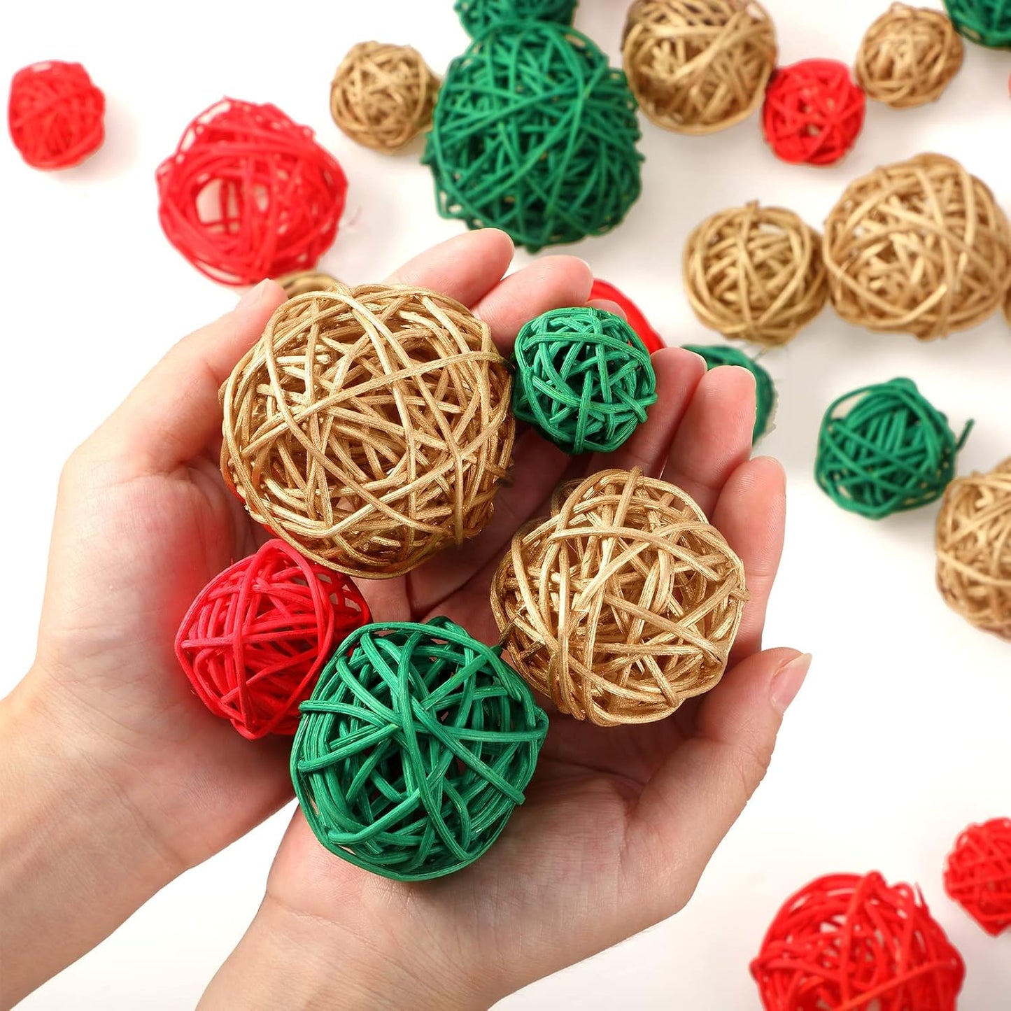 Wicker Rattan Decorative Balls Centerpiece Fillers for Fall Halloween Craft, Wedding Party, Potpourri Decor - 4 Sizes, Red/Green/Gold