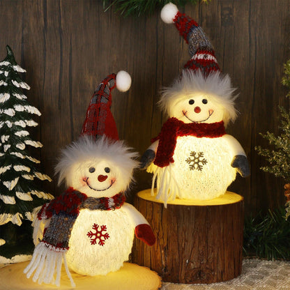 Lighted Plush Snowmen Figurines - Set of 2 - Christmas Table Decorations