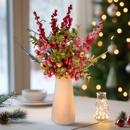 Set of 4 Silver Holly Berry Stems Picks for Christmas Centerpiece Table Decoration