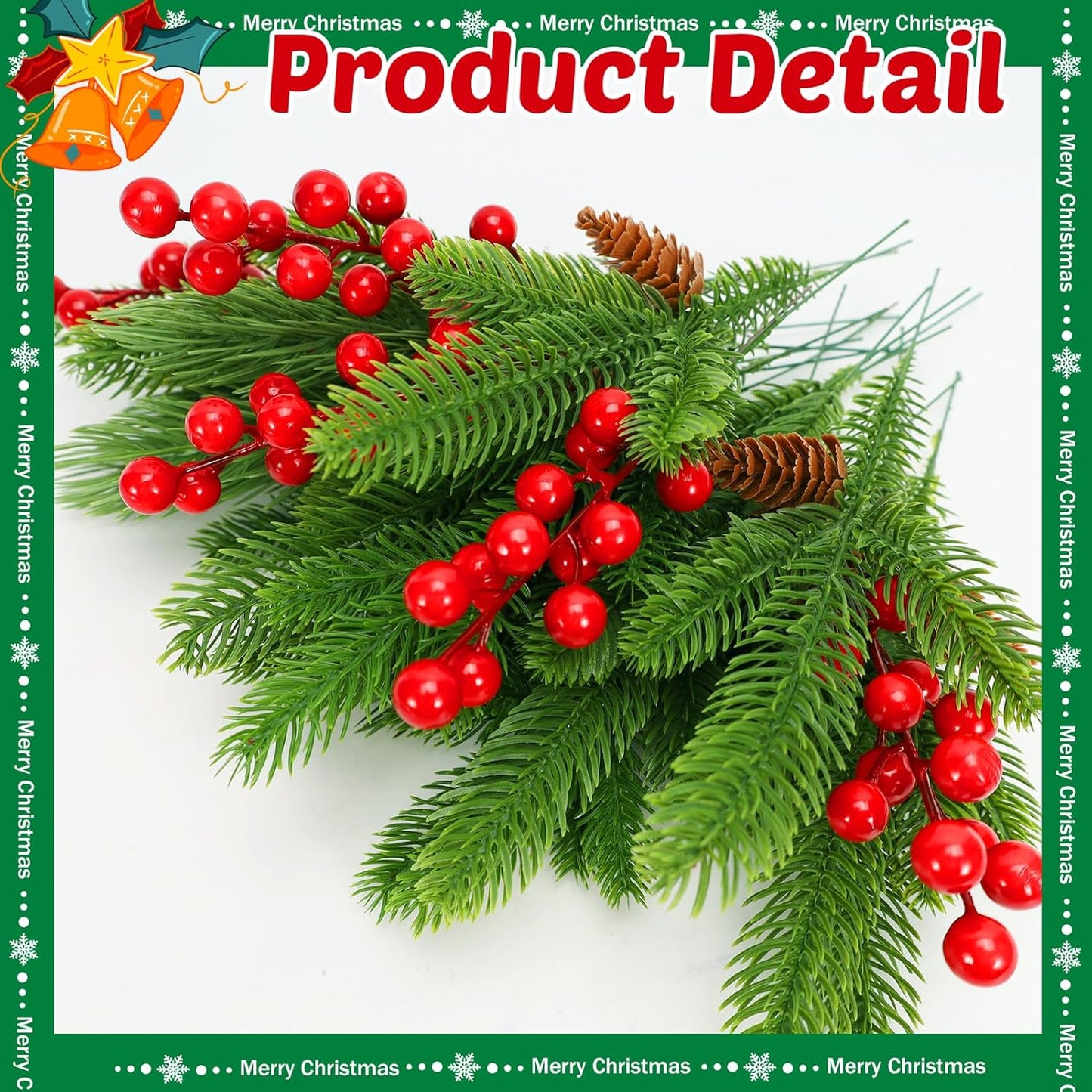 Artificial Pine Branches and Red Holly Berries - Set of 70