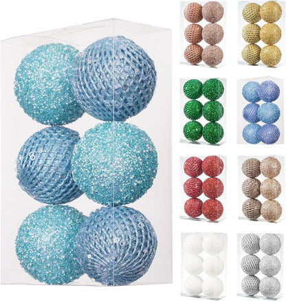 White Glitter Sequin Foam Ball Ornaments - Pack of 12