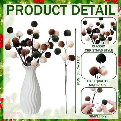 Velvet Spheres Ball Pick Christmas Tree Decoration - Colorful (6 Pcs)