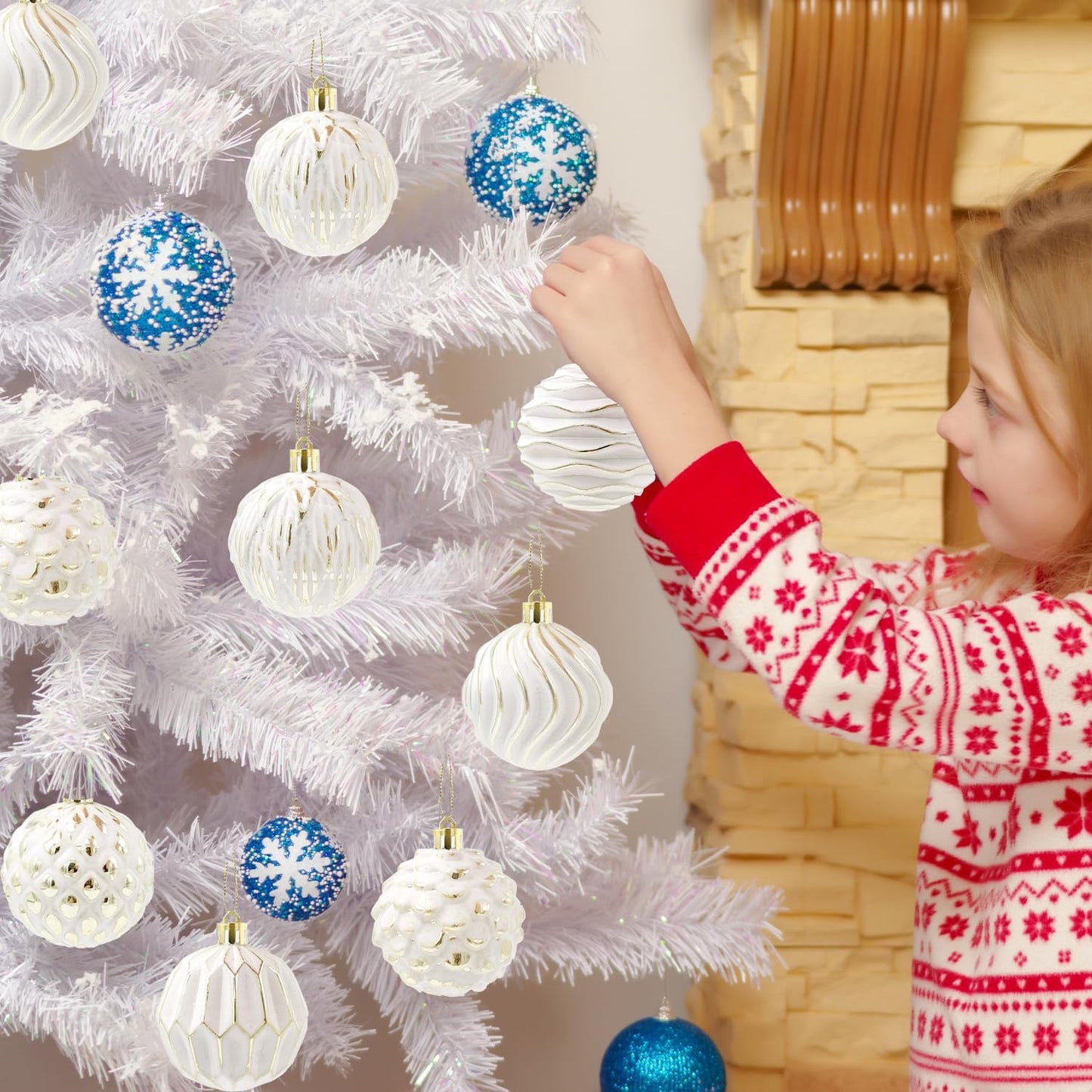 Vintage Farmhouse Christmas Tree Ornaments - White and Gold Distressed Hanging Balls