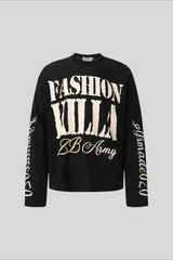 Gothic Typography Waffle Oversized Long Sleeve Tee