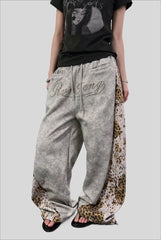 Dirty Wash Rhinestone Typography Wide Leg Sweatpants