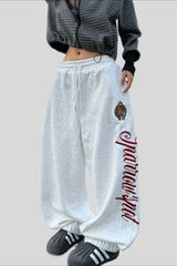 Vintage Crest Typography Embroidered Wide Leg Sweatpants