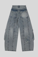 Washed Buckle Cargo Wide Leg Jeans