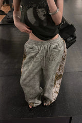Dirty Wash Rhinestone Typography Wide Leg Sweatpants