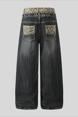 Leopard Double Waist Wide Leg Jeans