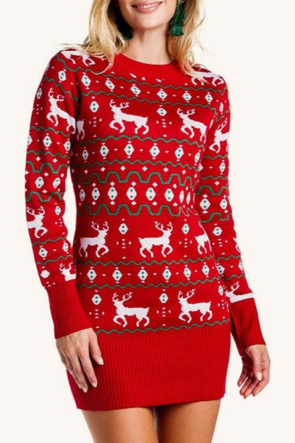 Christmas Jacquard Cozy Casual Pullover Sweater Dress